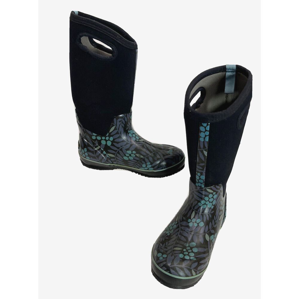BOGS Womens Winterberry Blue Black Tall Waterproof Boots Size 8 US Mud Farming